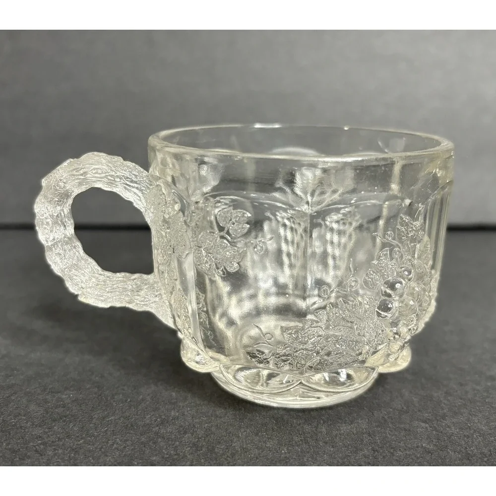 4 L G Wright Glass Panel Grape Punch Cup Clear Pressed Glass Vintage MCM